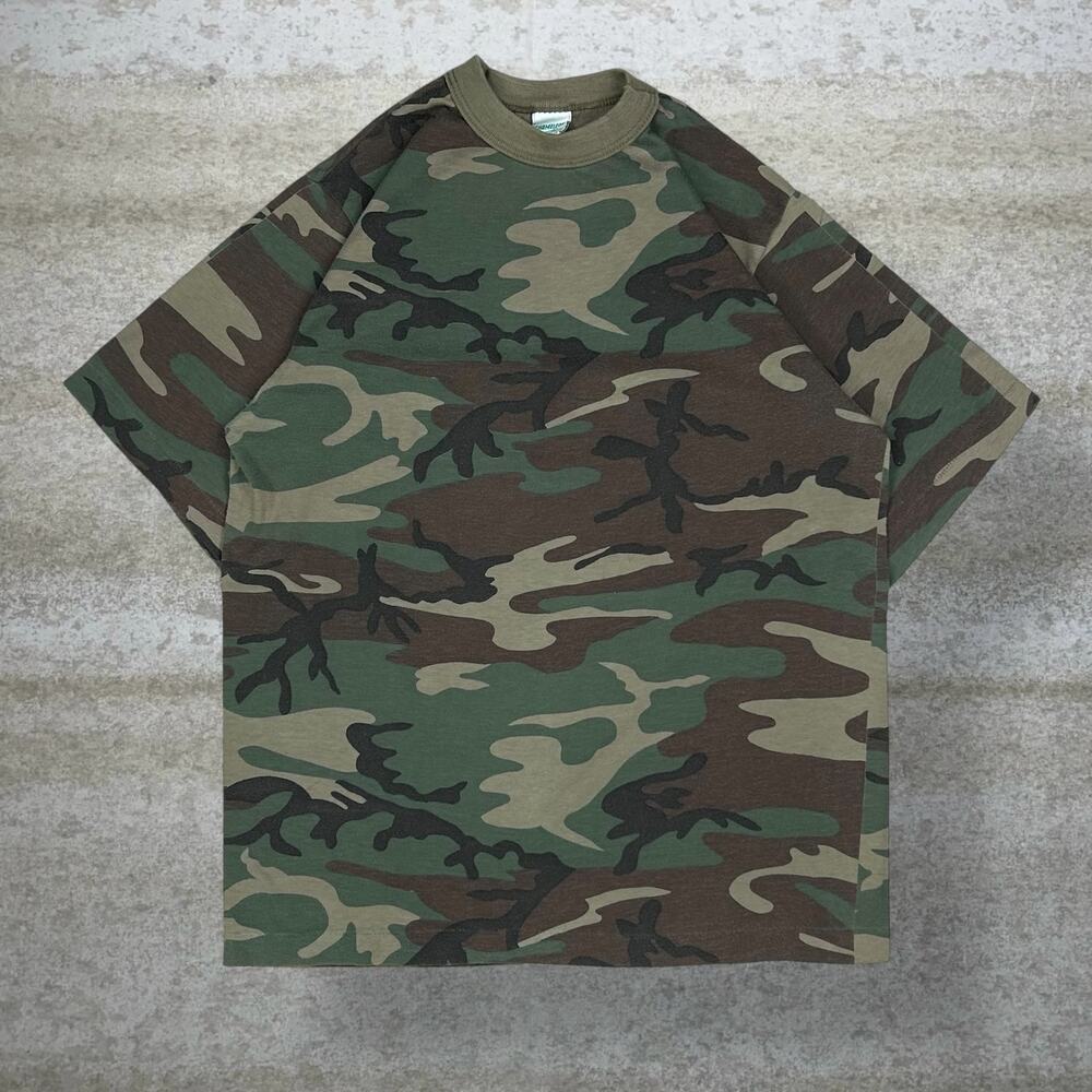 Vintage 90s Woodland Shirt Mens M Hunting Camo Cotton Short Sleeve Made USA